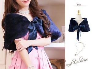 Regular Size Blue Indigo Deluxe Faux Fur Shawl Bridal Wrap Bolero Stole Satin
