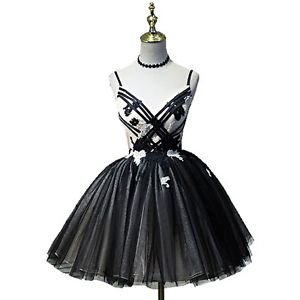 Hej!Fika Formal Evening Dress Black & White Spaghetti Pageant A-Line Princess