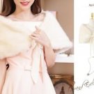 NWT Faux Fur Shawl Bolero Shrug S-M Beige Deluxe Satin Ribbons Bridal Pageant