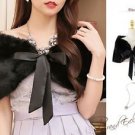 One Size Black Deluxe Wedding Faux Fur Shawl Bridal Wrap Bolero Shrug Ribbons