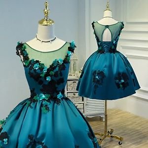 Hej!Fika Formal Evening Pageant Dress Satin Emerald Green Sleeveless Sheer Short