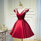 Hej!Fika Satin Formal Dress Pearls Applique V-Neck Wedding Pageant Evening Prom