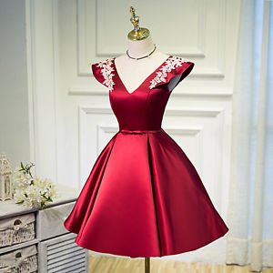 Hej!Fika Satin Formal Dress Pearls Applique V-Neck Wedding Pageant Evening Prom
