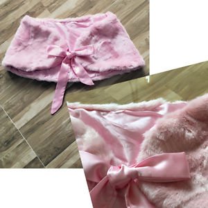 NWT Plus Size Light Pink Deluxe Bridal Wrap Faux Fur Shawl Shrug Bolero Ribbons