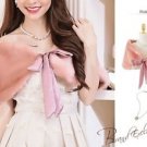S-M Pink Deluxe Wedding Wrap Faux Fur Bridal Shawl Bolero Shrug Ribbons Closure