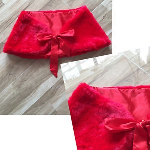 Value Red Bridal Wrap Faux Fur Shawl Shrug Bolero Satin Ribbons Size Plus L-XL