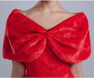 NWT Red Pearls Faux Fur Wedding Shawl Bridal Wrap Bolero Overhead One Size XXS-M