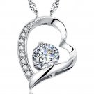 Necklace Heart Shaped Platinum Plated with Cubic Zircon