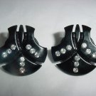 Vintage LUCITE Black Rhinestones Huge Fan Earrings FREE SHIPPING