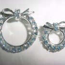 Two Matching VINTAGE Blue RHINESTONE Brooches Pins FREE SHIPPING