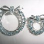 Two Matching VINTAGE Blue RHINESTONE Brooches Pins FREE SHIPPING