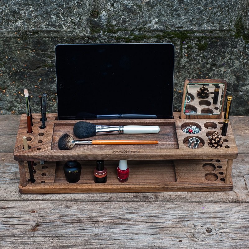Make up wooden organizer, make up organizer, make up wood organizer, walnut organizer