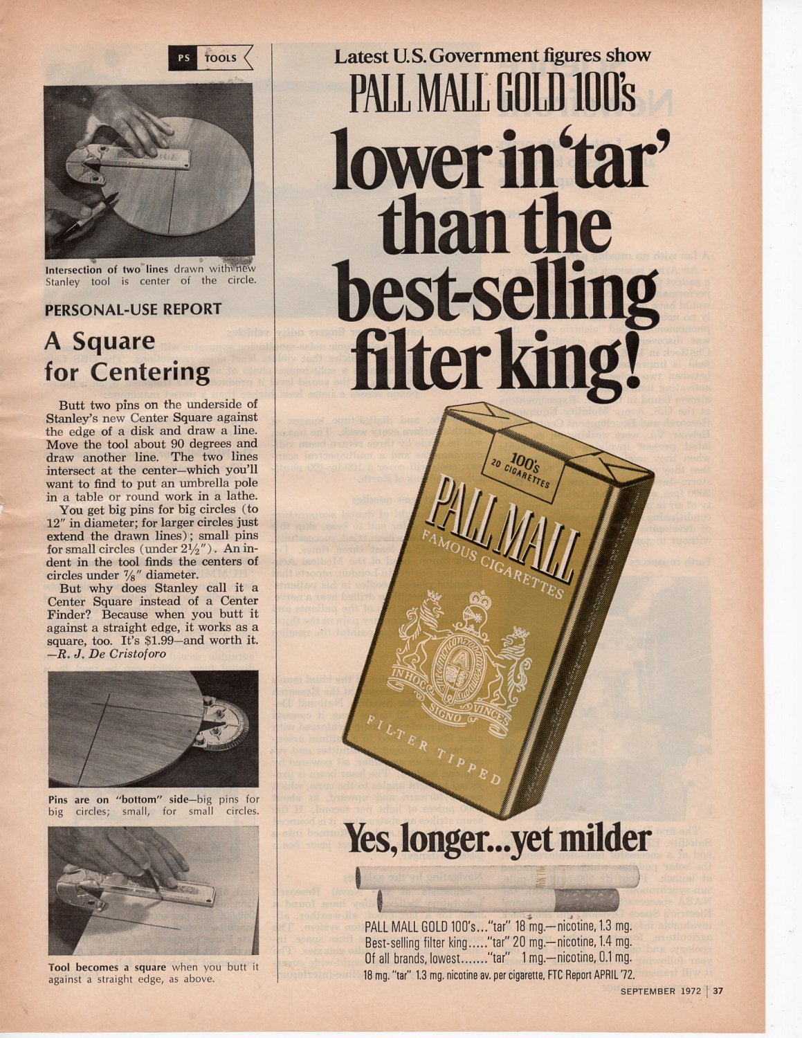 Pall Mall Cigarettes vintage Magazine Print Ad September 1972