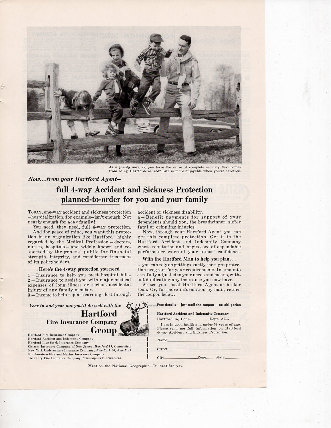 Hartford Insurance Group vintage Magazine Print Ad July 1957