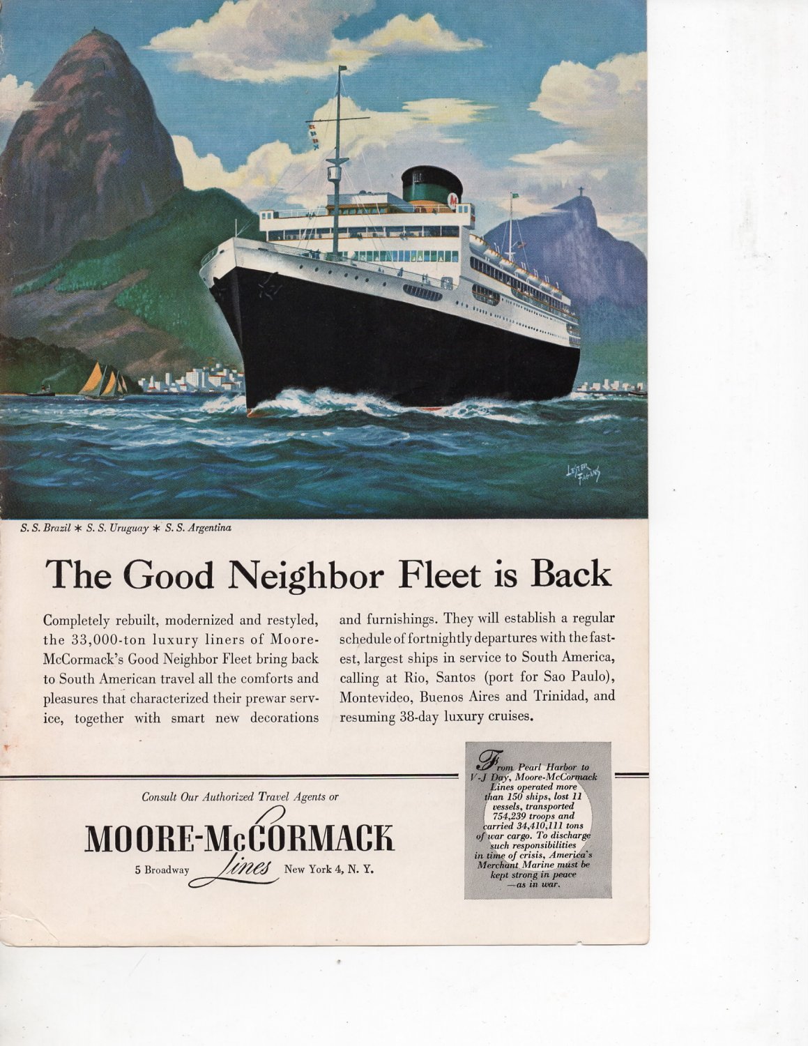Moore McCormack Lines Cruises vintage Magazine Print Ad March 1948