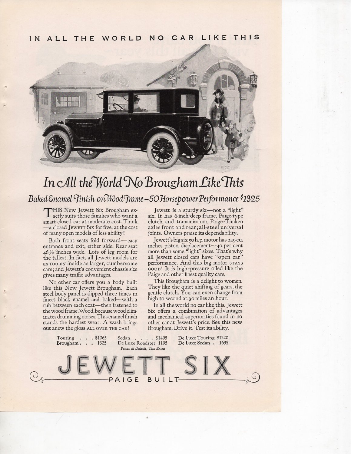 Jewett Six vintage Magazine Print Ad February 1924