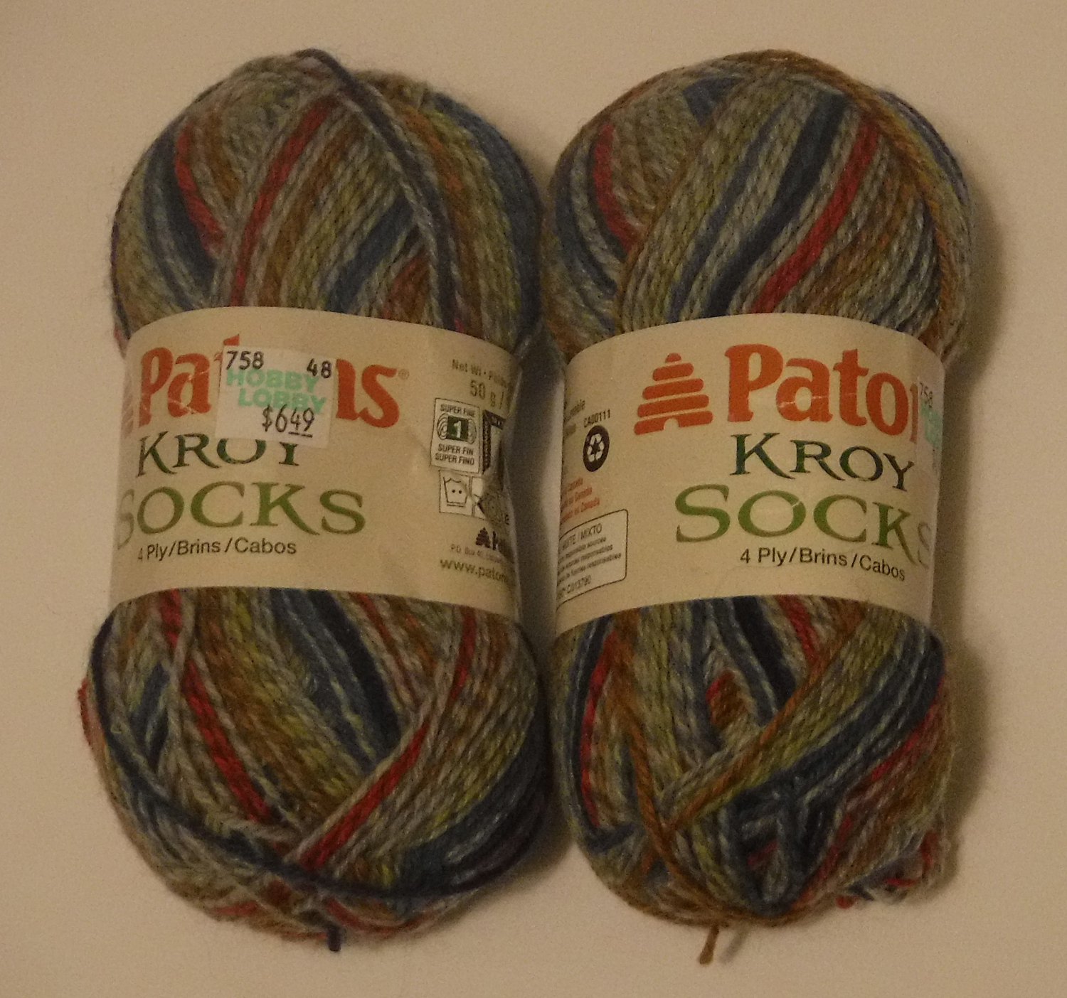 Patons Kroy Socks FX Blue Striped Ragg Yarn 2 skeins New