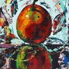 Modern original acrylic painting fresh fruit pear abstract still life-new