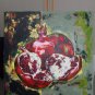 Modern original acrylic painting fresh split pomegranate abstract still life