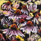 Modern original acrylic painting of garden with flowers health-echinacea
