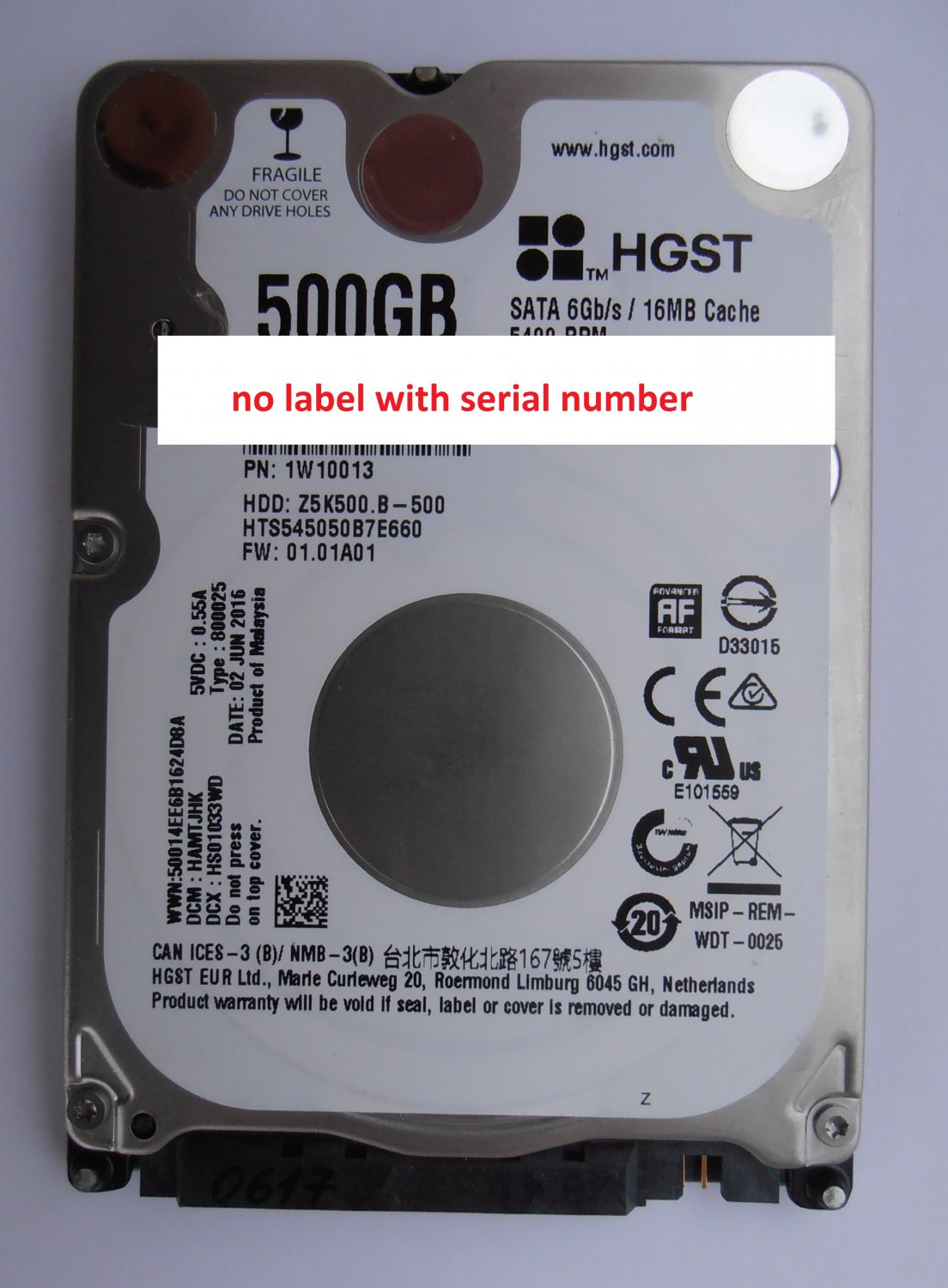 HDD HTS545050B7E660 500Gb 01.01A01 HAMTJHK 02JUN2016 2.5" SATA 0617 ...