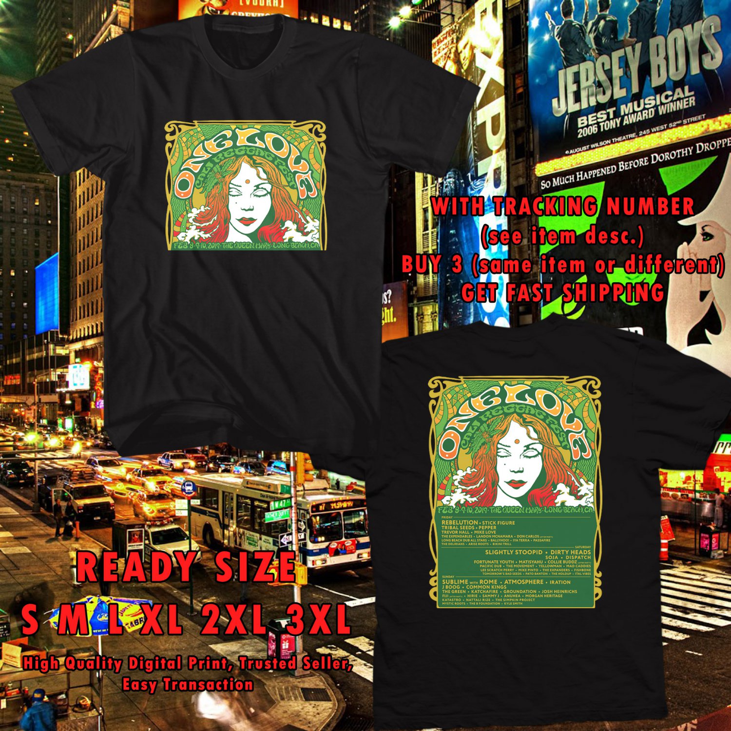 One Love Cali Reggae Festival 2019 Black Tee's Two Side by Complexart z1