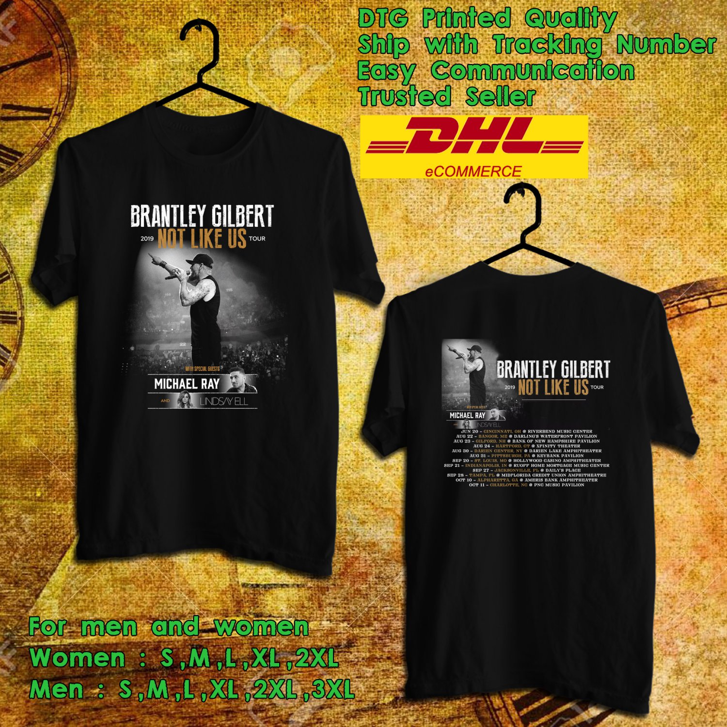 Brantley Gilbert Not Like Us Tour 2019 Black Tee's Two Side by ...