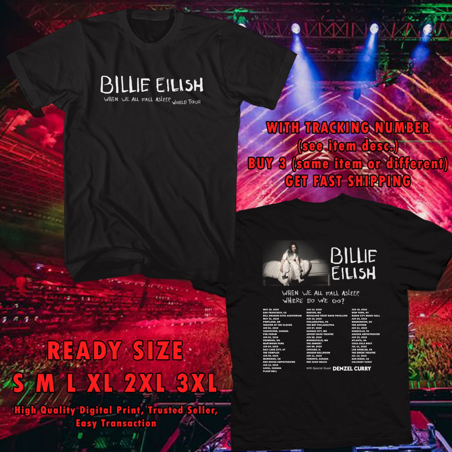 Get This Billie Eilish When We All Fall Asleep Tour 2019 Black Tee Andalid31500 x 1500