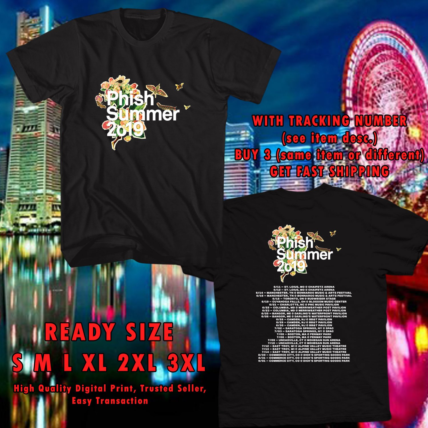 Get This Phish Summer Tour 2019 With Dates Black Tee Andalid1