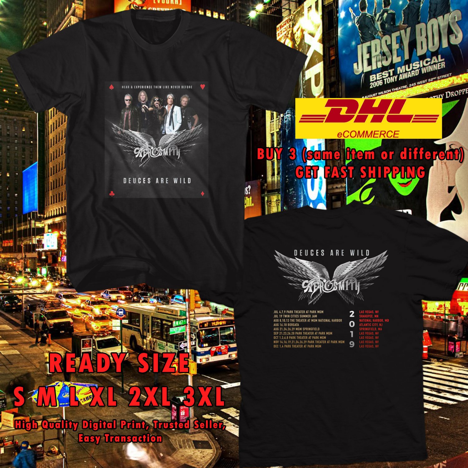 Get This Aerosmith Deuces Are Wild United States Tour 2019 With Dates Black Tee Andalid1