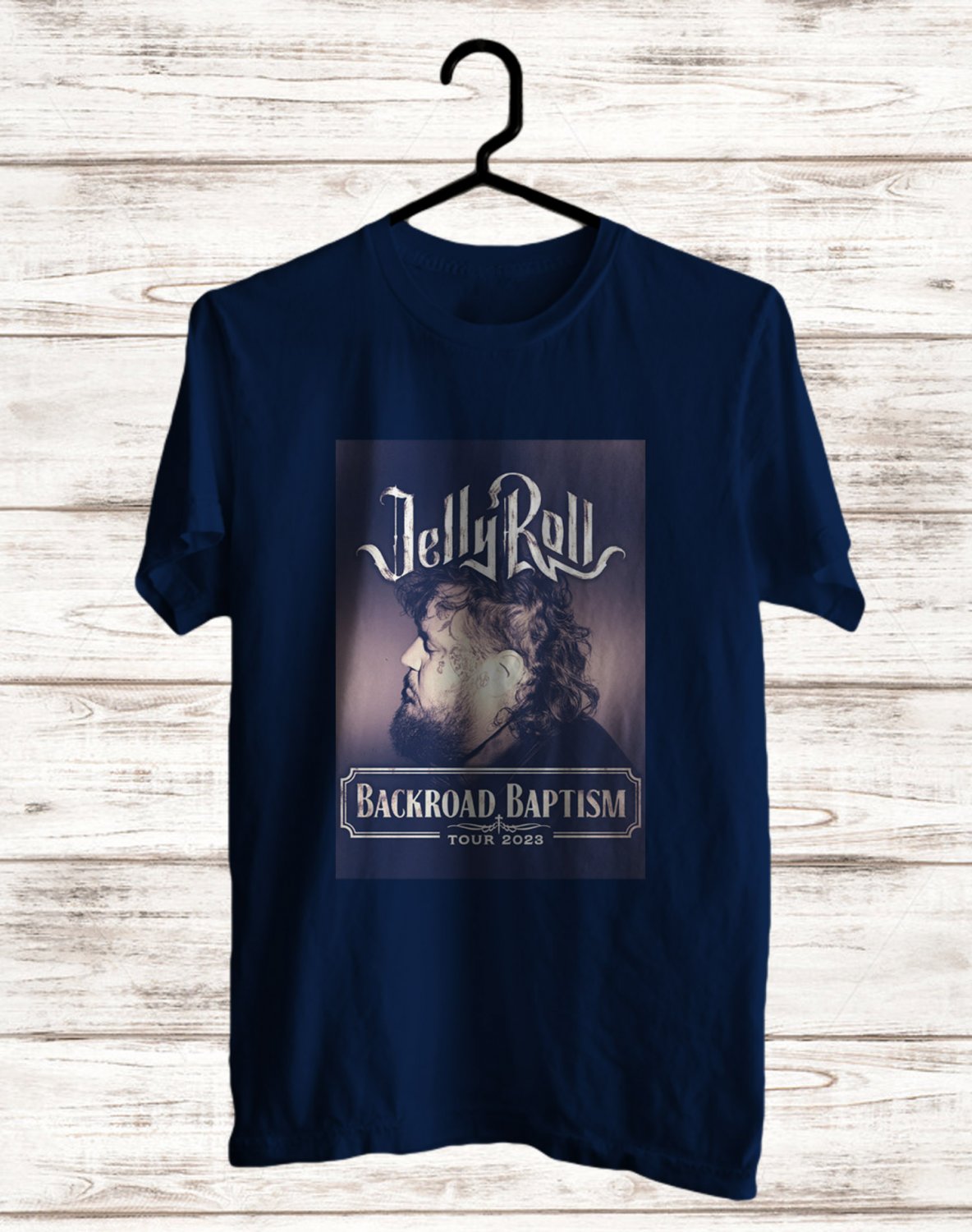 JELLY ROLL BACKROAD BAPTISM TOUR 2023 FRONT SIDE BLUE NAVY TEE ADL01