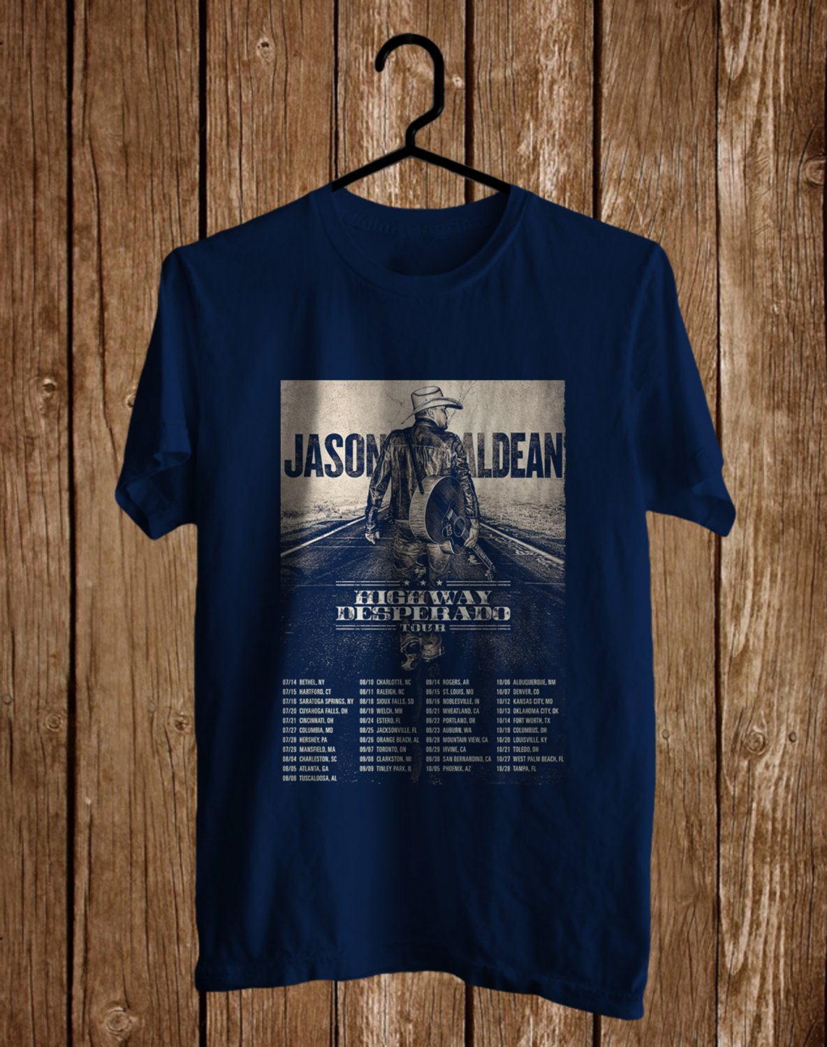 JASON ALDEAN HIGHWAY DESPERADO TOUR DATE 2023 FRONT SIDE BLUE NAVY TEE ADL01