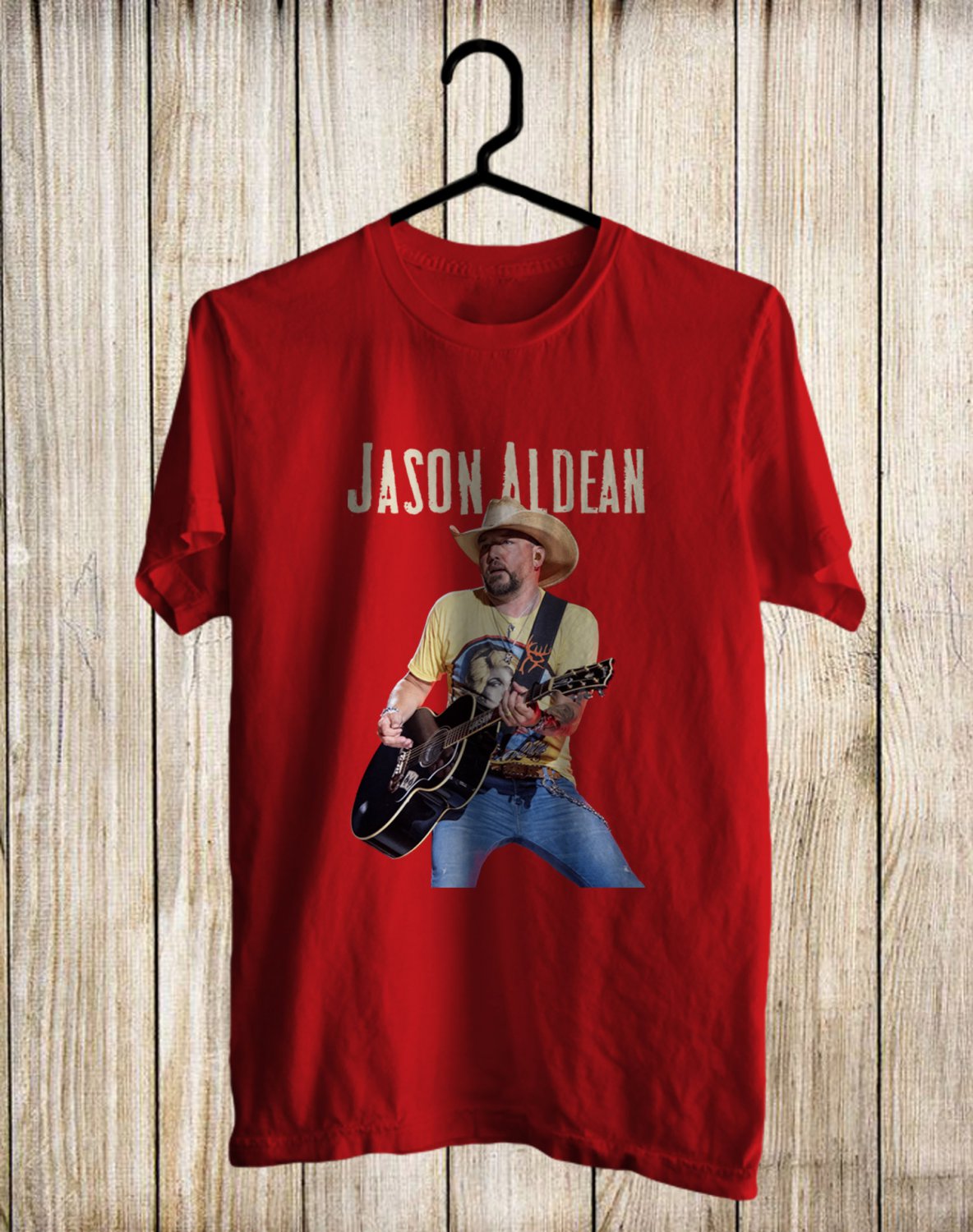 JASON ALDEAN COUNTRY SINGER PERFORM FRONT SIDE RED TEE ADL01