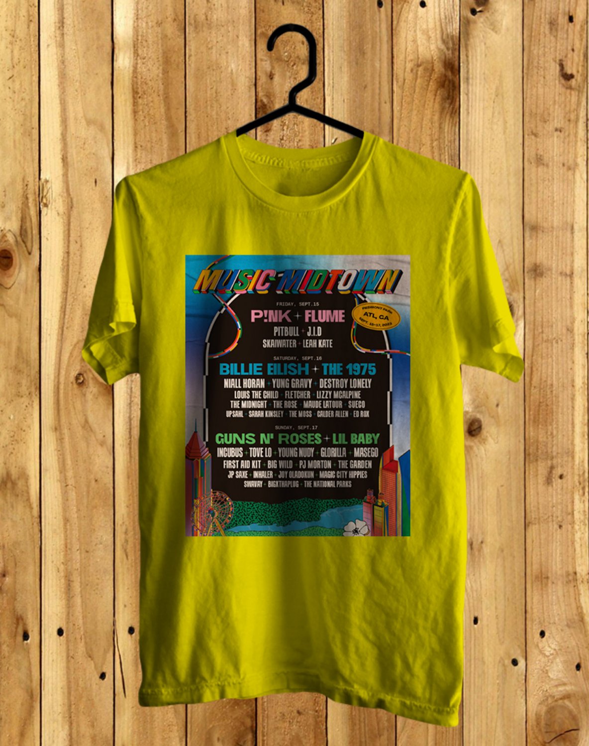 MUSIC MIDTOWN FESTIVAL LINEUP 2023 FRONT SIDE YELLOW TEE ADL01