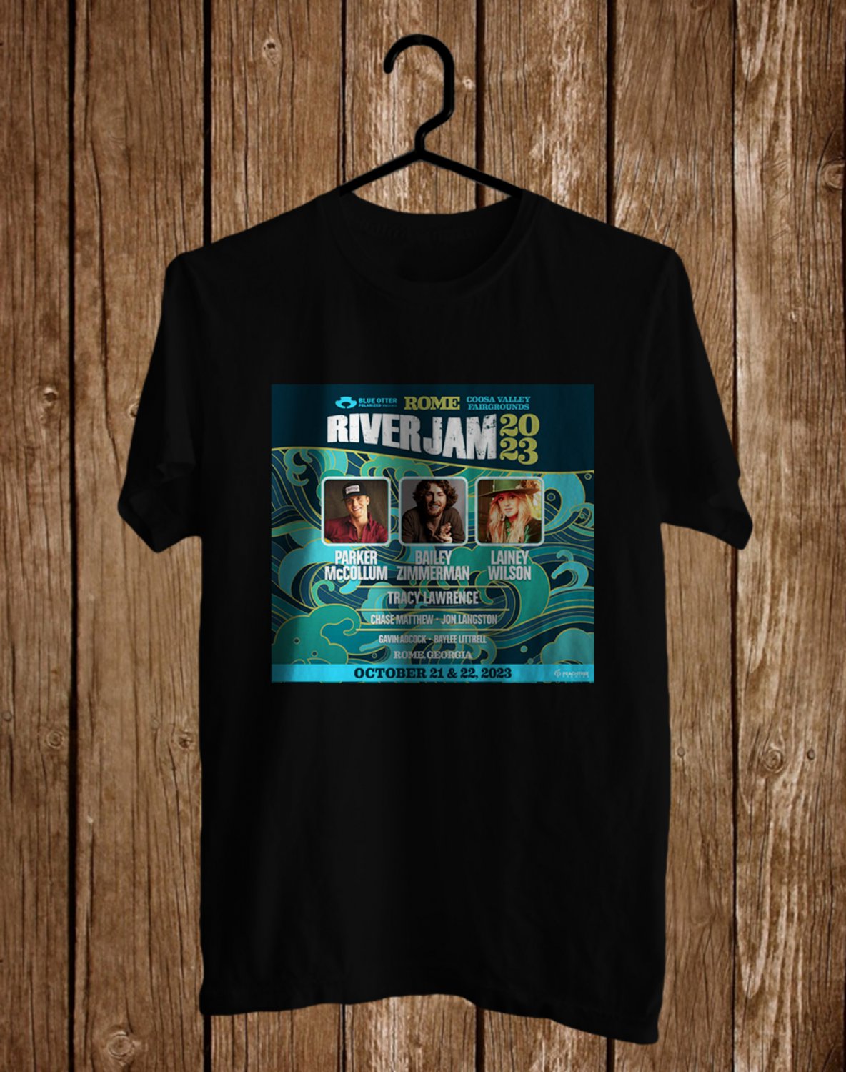 ROME RIVER JAM MUSIC FESTIVAL LINEUP 2023 FRONT SIDE BLACK TEE ADL01