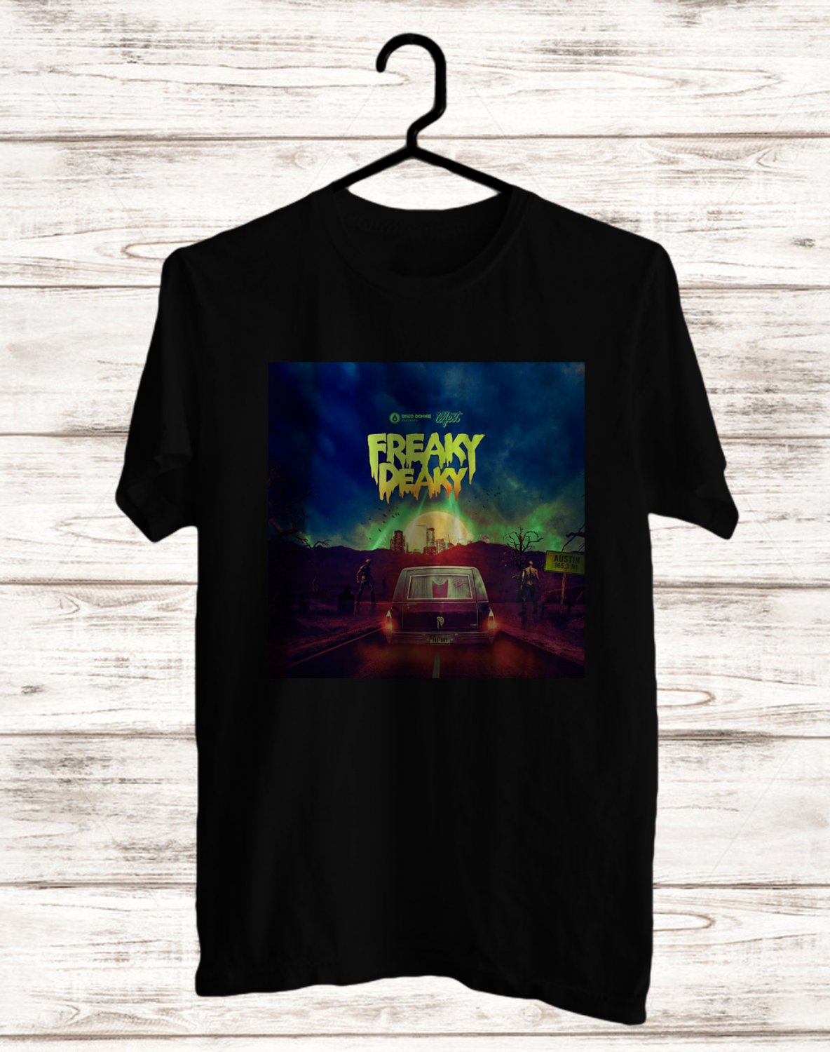 FREAKY DEAKY MUSIC FESTIVAL LOGO 2023 FRONT SIDE BLACK TEE ADL01