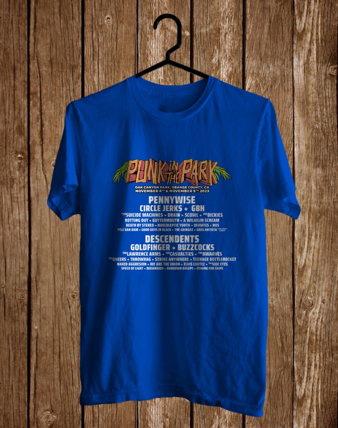 PUNK IN THE PARK ORANGE COUNTY MUSIC FESTIVAL LINEUP 2023 FRONT SIDE BLUE TEE ADL01