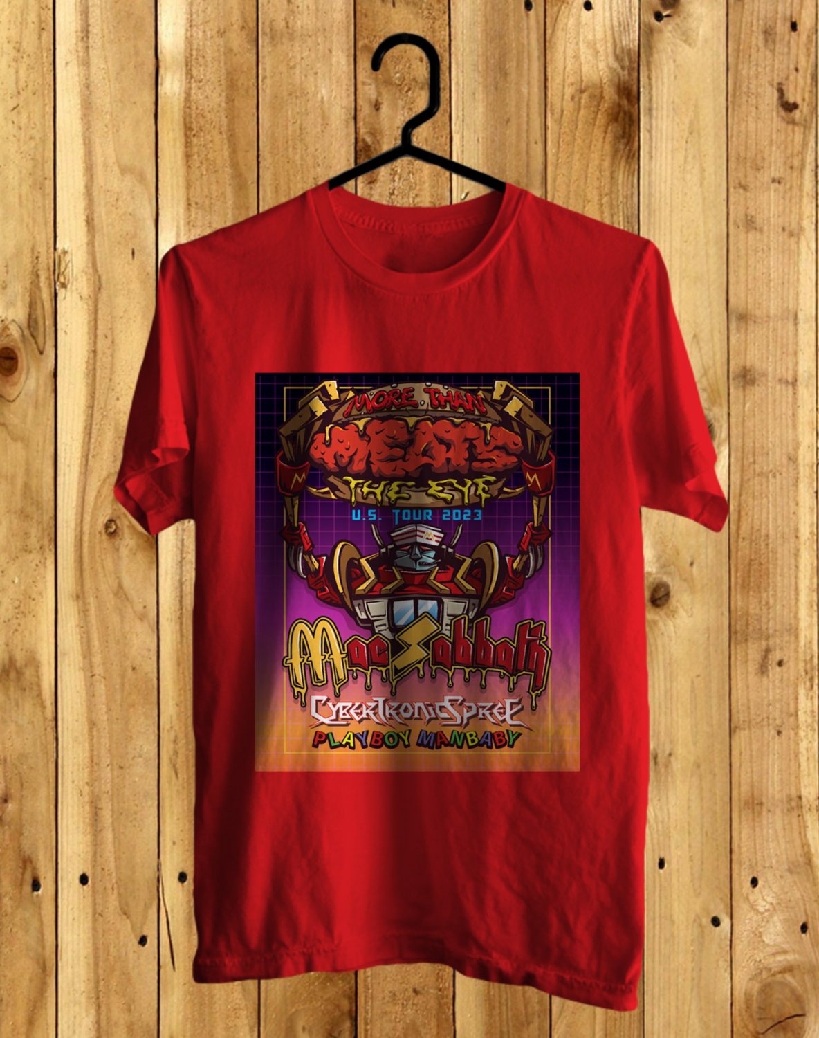 MAC SABBATH MORE THAN MEATS THE EYE N.AMERICA TOUR 2023 FRONT SIDE RED TEE ADL01