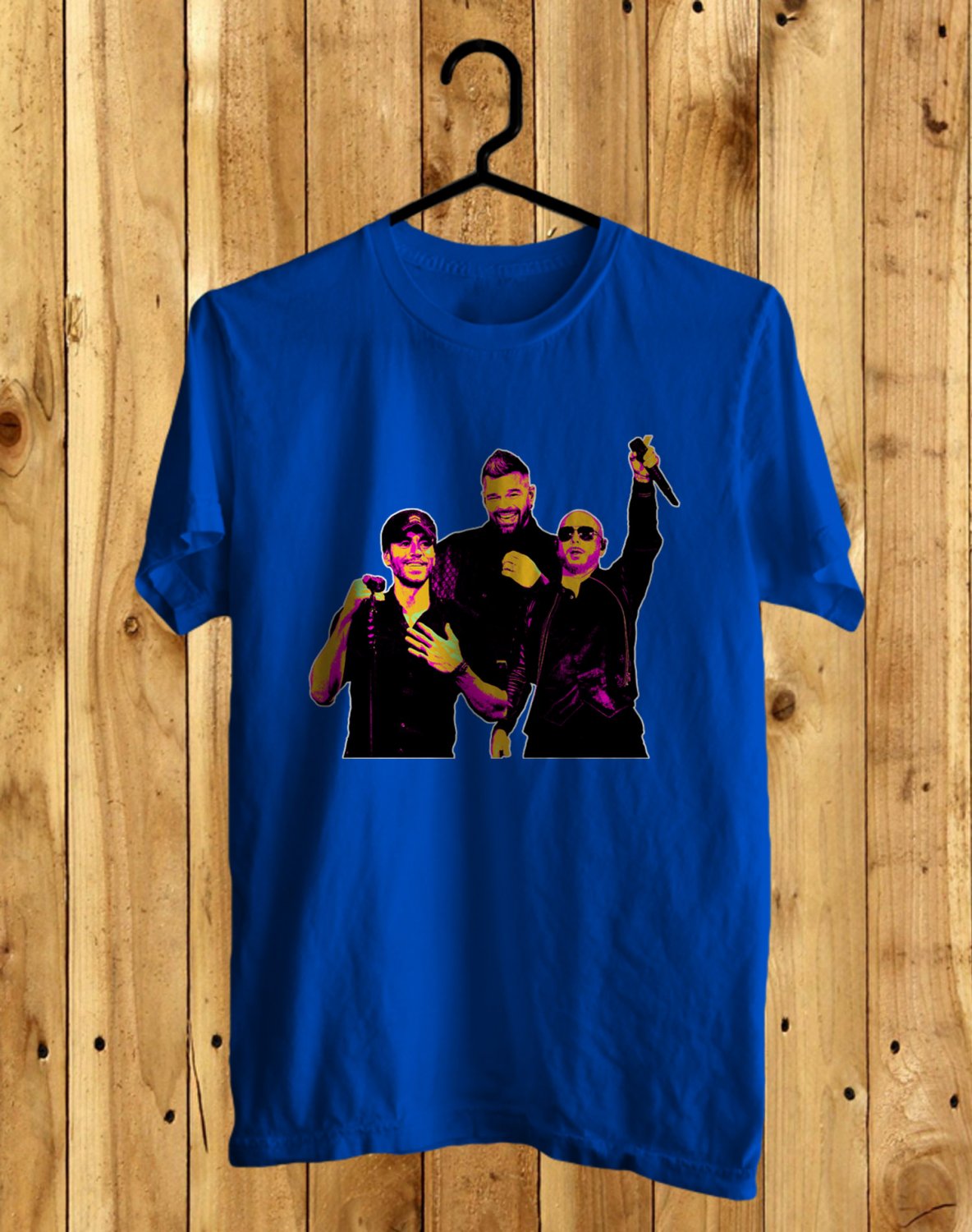 ENRIQUE IGLESIAS PITBULL RICKY MARTIN POP ART FRONT SIDE BLLUE TEE ADL01