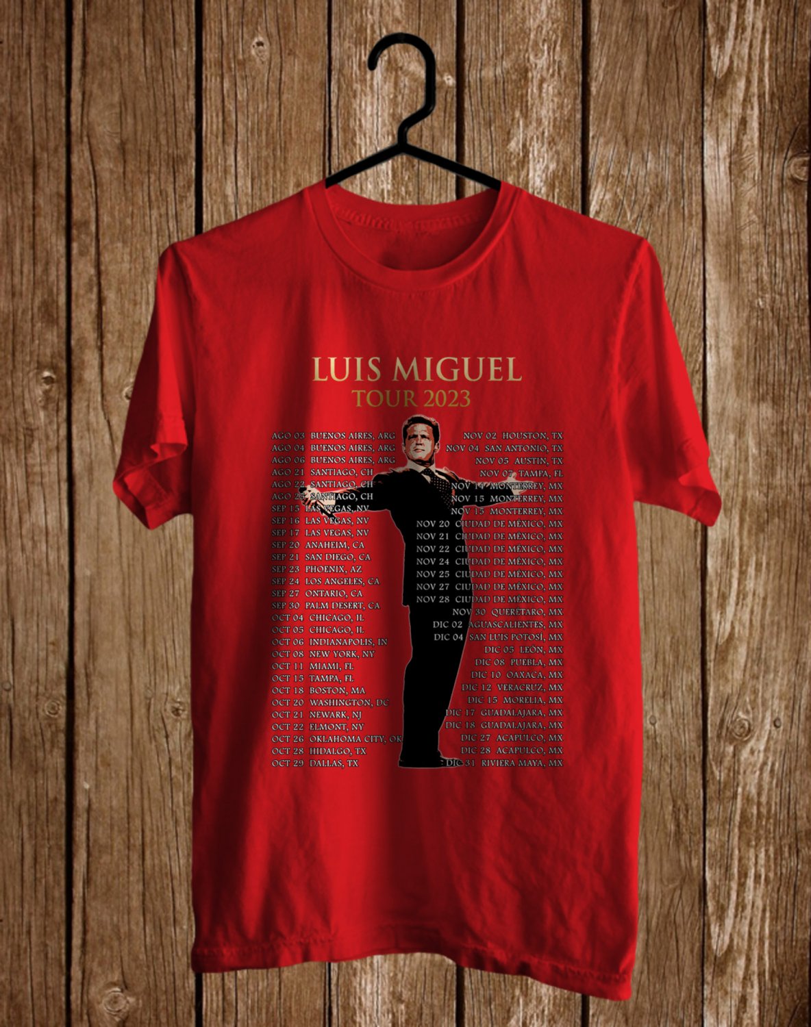 LUIS MIGUEL USA & LATIN AMERICAN TOUR DATE 2023 FRONT SIDE RED TEE ADL01