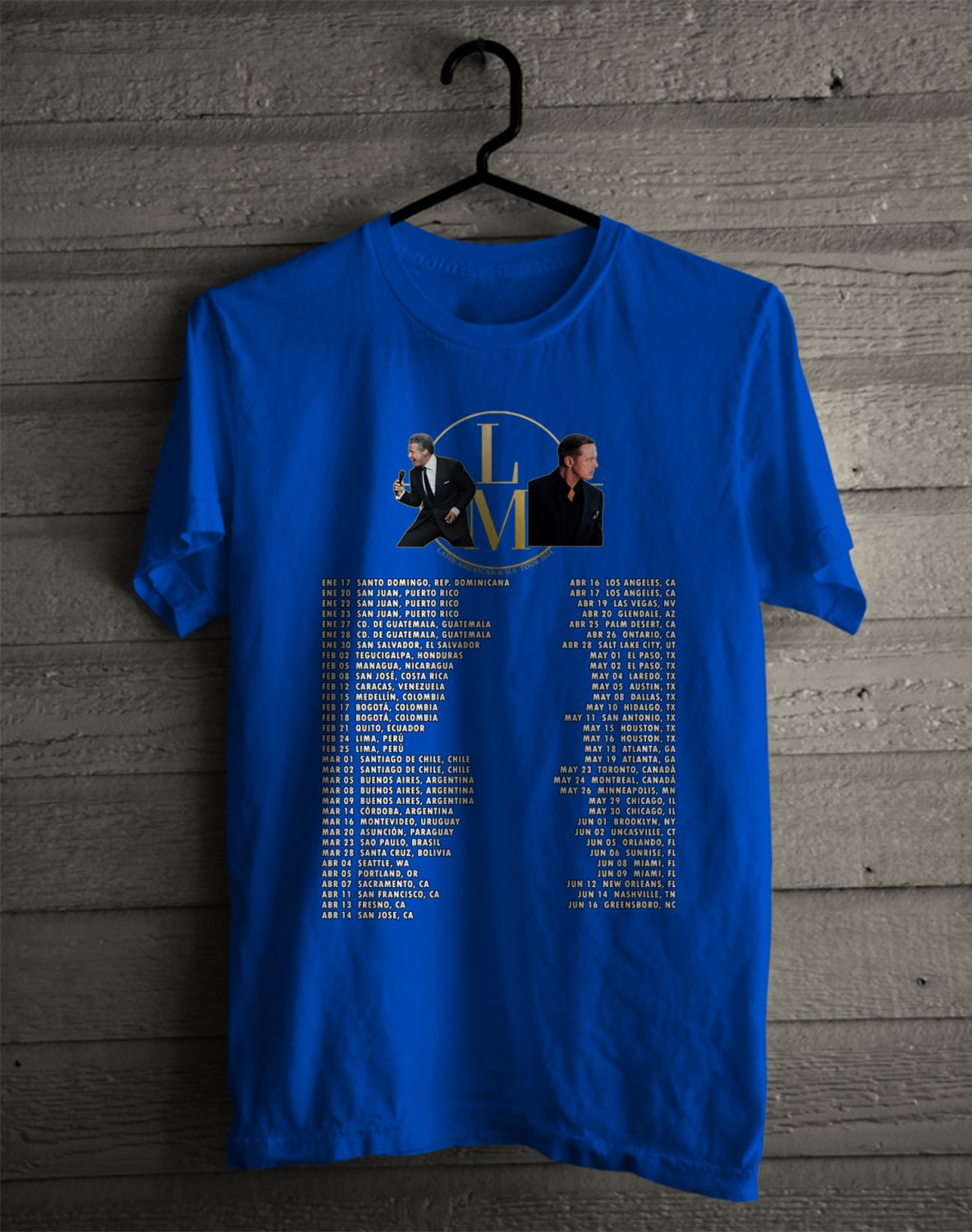 LUIS MIGUEL USA & LATIN AMERICAN TOUR DATE 2024 FRONT SIDE BLUE TEE ADL01