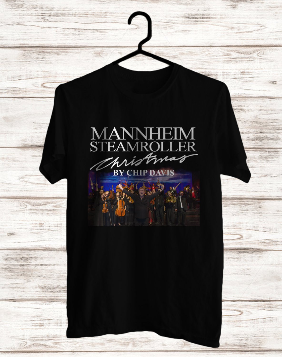 MANNHEIM STEAMROLLER CHRISTMAS EVE BY CHIP DAVID FRONT SIDE BLACK TEE ADL01