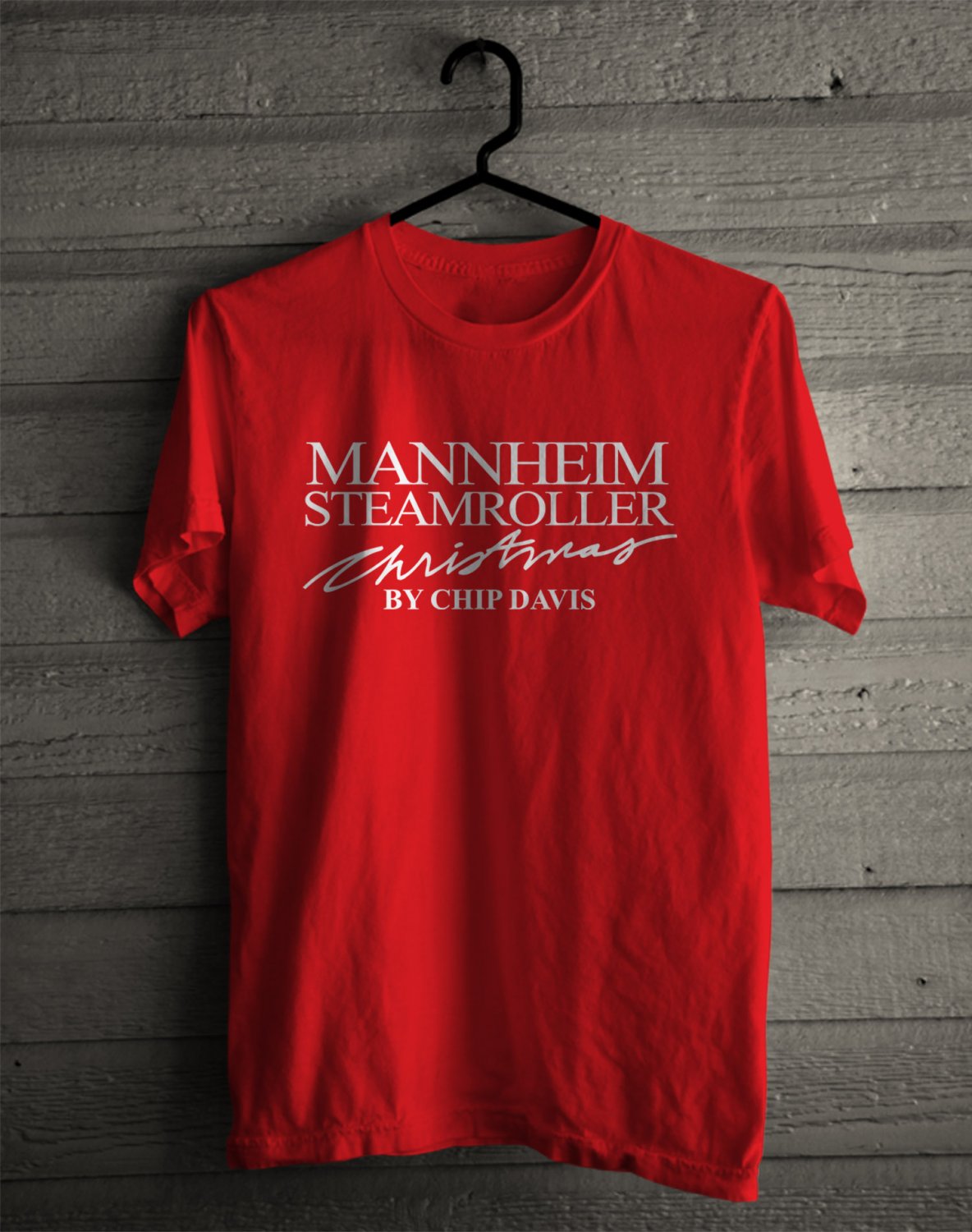 MANNHEIM STEAMROLLER CHRISTMAS EVE BY CHIP DAVID LOGO FRONT SIDE RED TEE ADL01