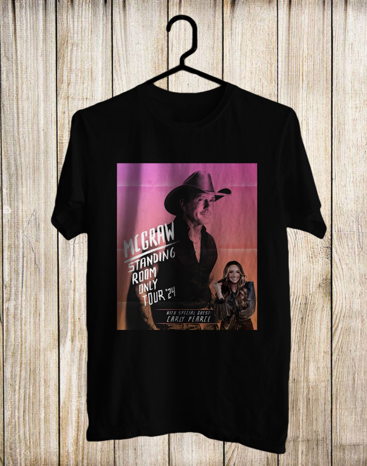 TIM McGRAW STANDING ROOM ONLY N.AMERICA TOUR 2024 FRONT SIDE BLACK TEE ADL01