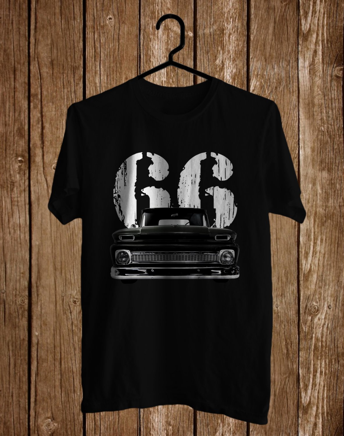 CHEVROLET CHEVY C10 CHEYENNE 1966 WITH YEAR, CLASSIC CAR TSHIRT FRONT SIDE BLACK TEE ADL01