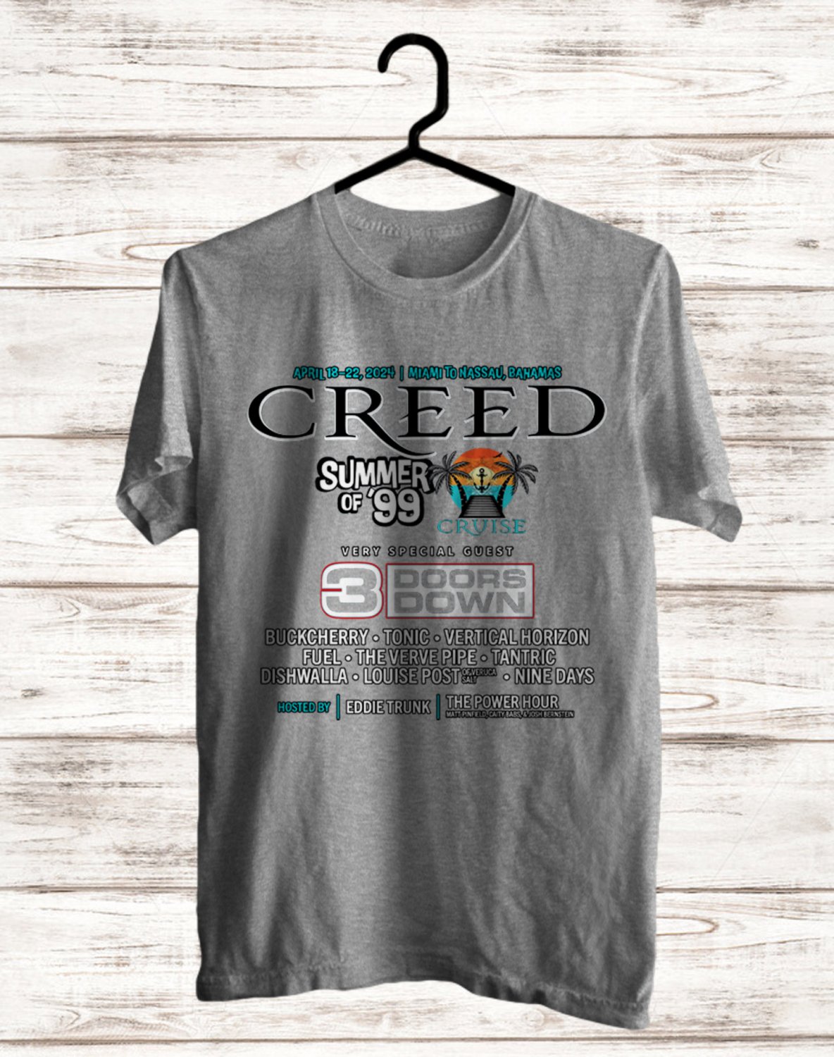 CREED SUMMER OF '99 CRUISE LINEUP TOUR 2024 FRONT SIDE GREY UNISEX TEE