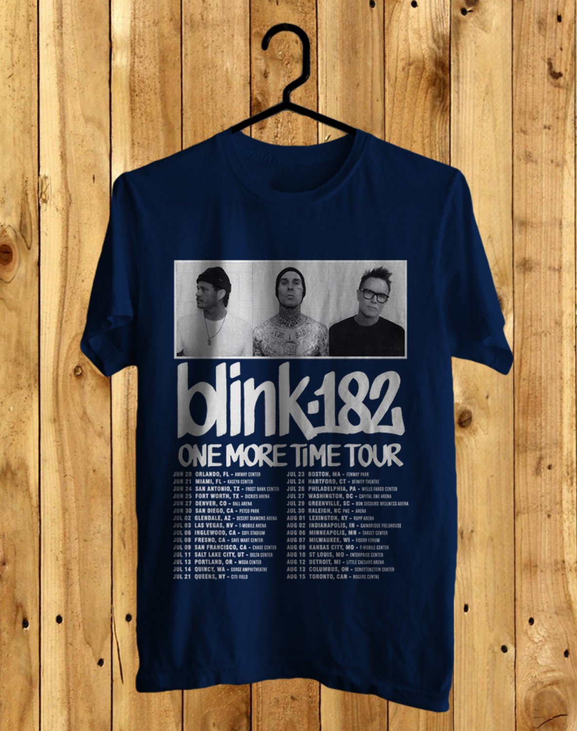 BLINK-182 ONE MORE TIME TOUR DATE 2024 FRONT SIDE NAVY UNISEX TEE ADL01