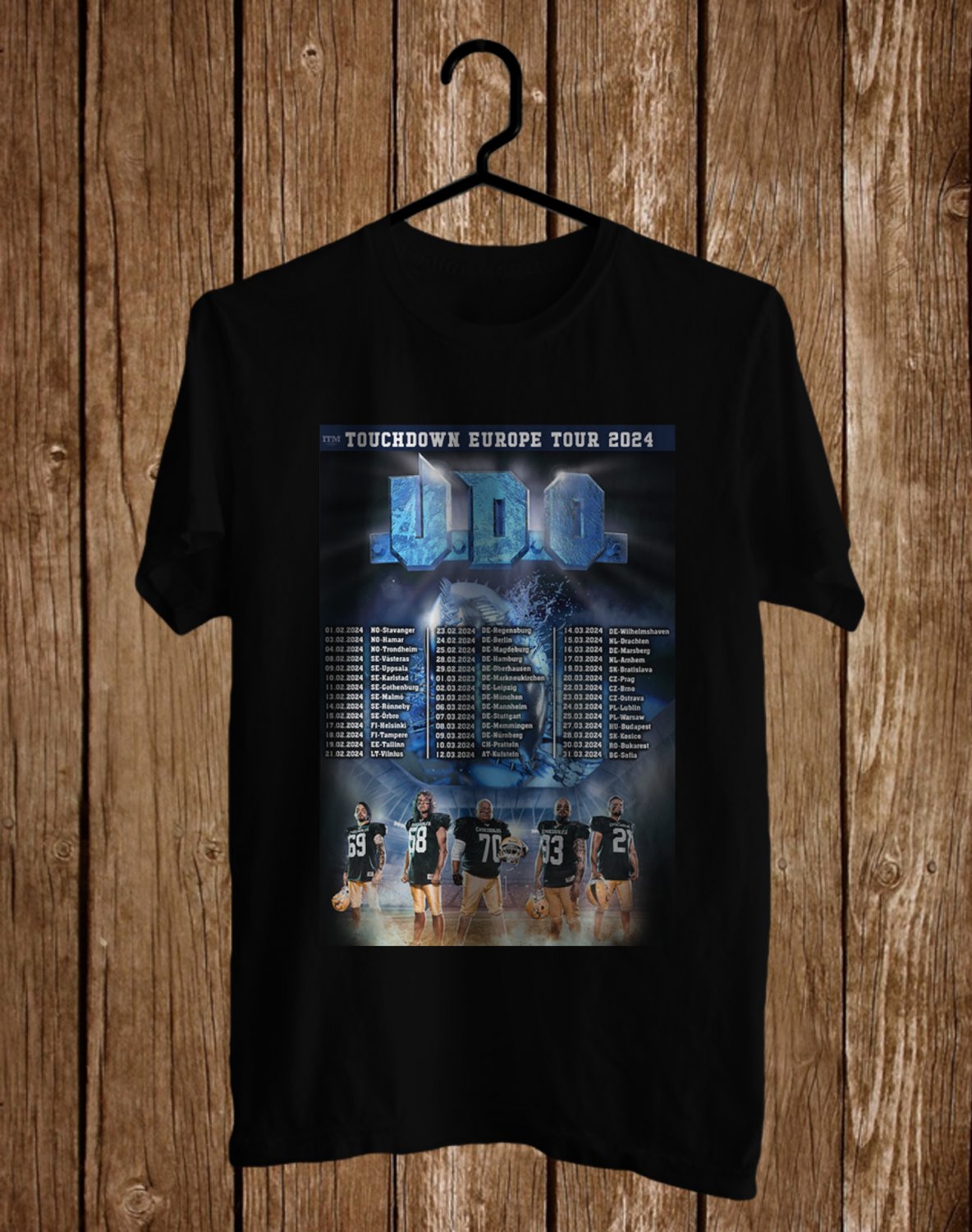 U.D.O TOUCHDOWN EUROPE TOUR DATE 2024 FRONT SIDE BLACK UNISEX TEE ADL01