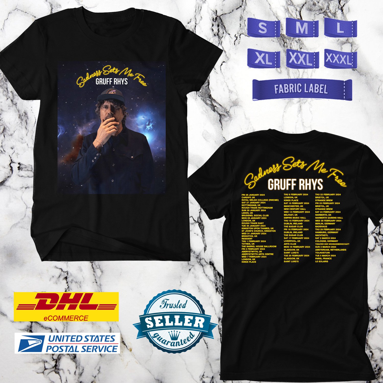 GRUFF RHYS SADNESS SETS ME FREE EUROPE TOUR 2024, GRUFF RHYS TOUR,UNISEX TEE ADL01