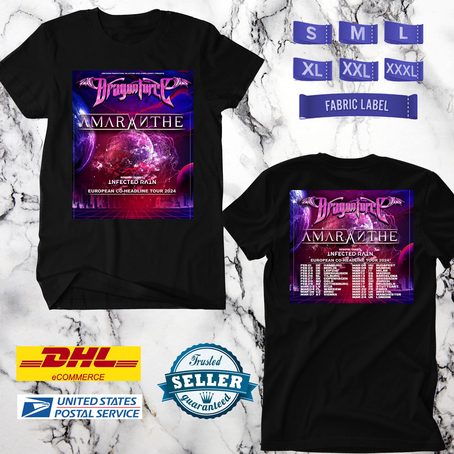 DRAGON FORCE AMARANTHE EUROPE TOUR 2024, DRAGON FORCE TOUR, DRAGON FORCE FAN,UNISEX TEE ADL01